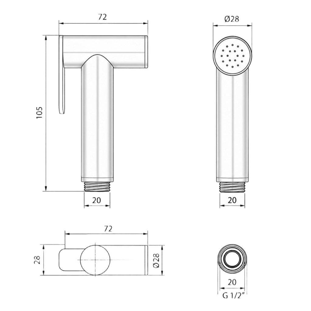 SINED Doccetta water Inox satinato in acciaio 316L con pulsante on-off ideale per igiene intima resistente e durevole attacco universale modello Levante