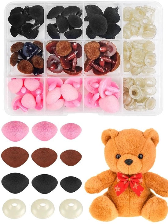 Set di 54 Faccette di Sicurezza in Tre Colori - Nero/Bruno/Rosso - Flocking - Plastica - Inclusa Scatola - Faccia di Peluche