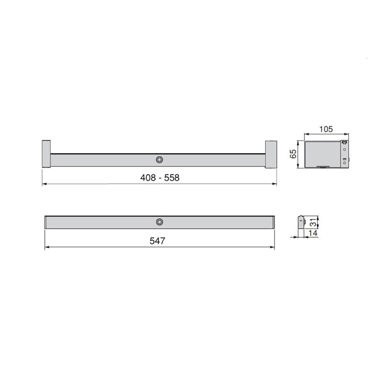 Barra Appendiabiti per armadi con luce LED Castor, batteria estraibile e sensore di movimento, L558 mm, Tecnoplastica ..