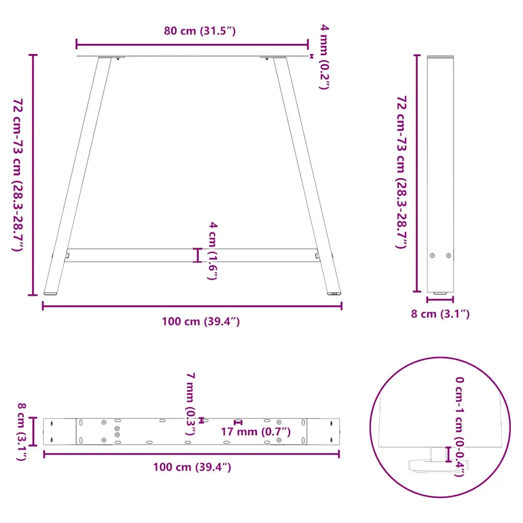Gambe per tavolo da pranzo a forma di A 2 pz nere 100x(72-73) cm in acciaio 4012864