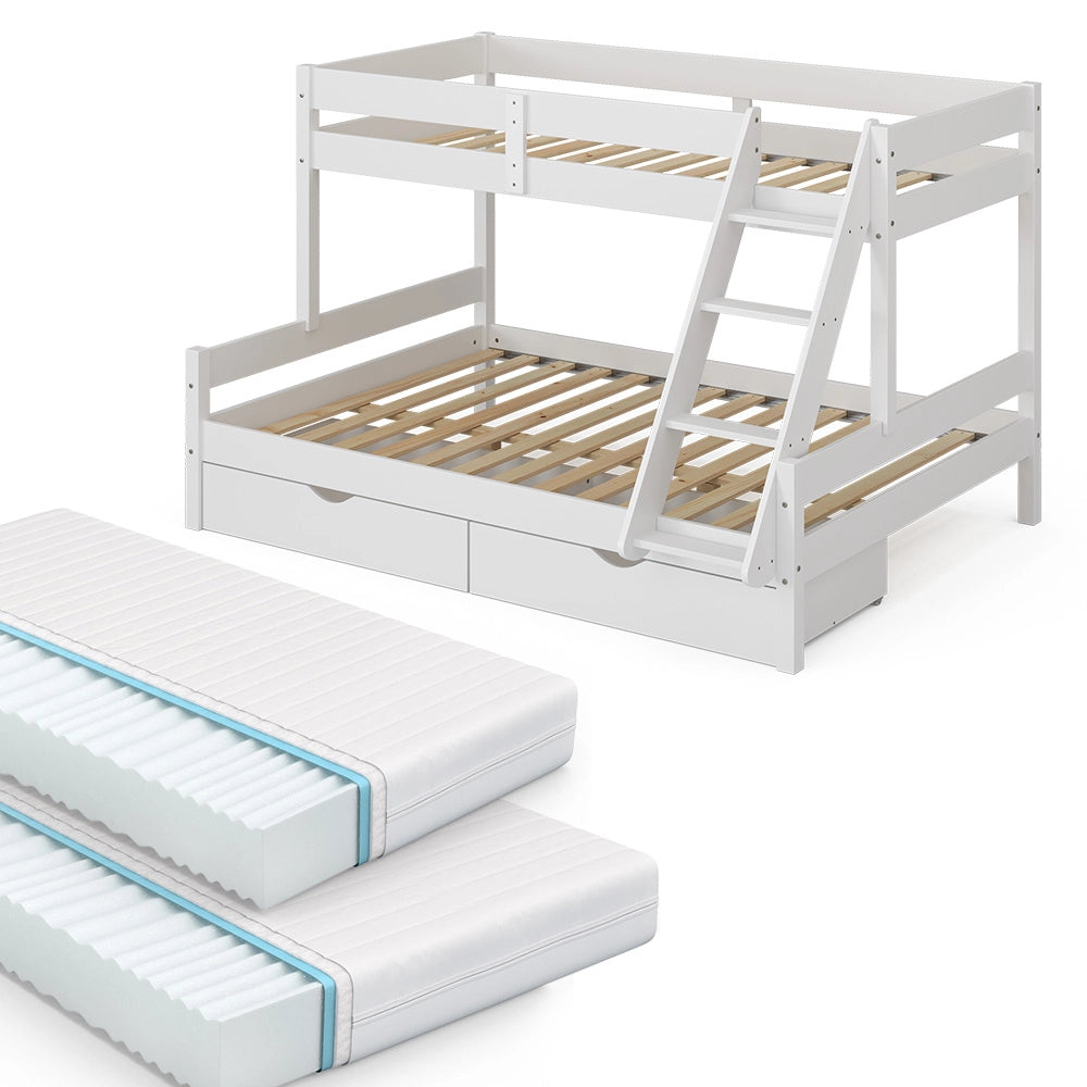 Vitalispa Letto a castello Bianco 140x200 / 90x200 cm con 2 materassi e 2 cassetti