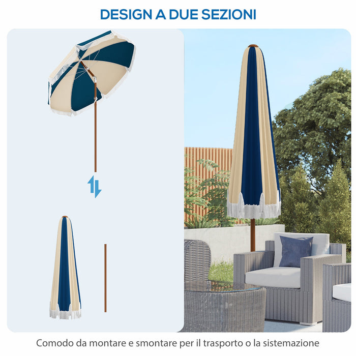 Ombrellone da Giardino Inclinabile Ø213x234 cm a 8 Stecche con Manovella Blu e Beige