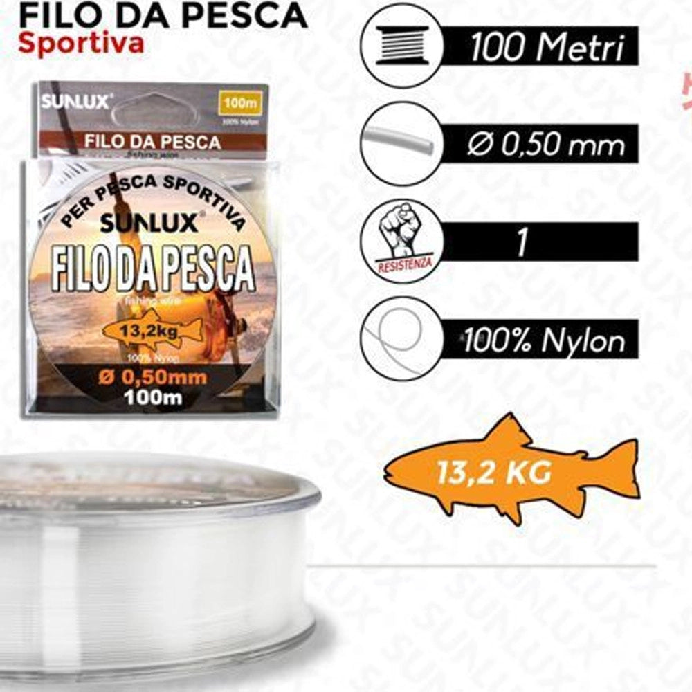 Trade Shop - Rotolo Lenza Filo Da Pesca Bobina Da 100 Metri Diam 0,50 Mm Resistente In Nylon -