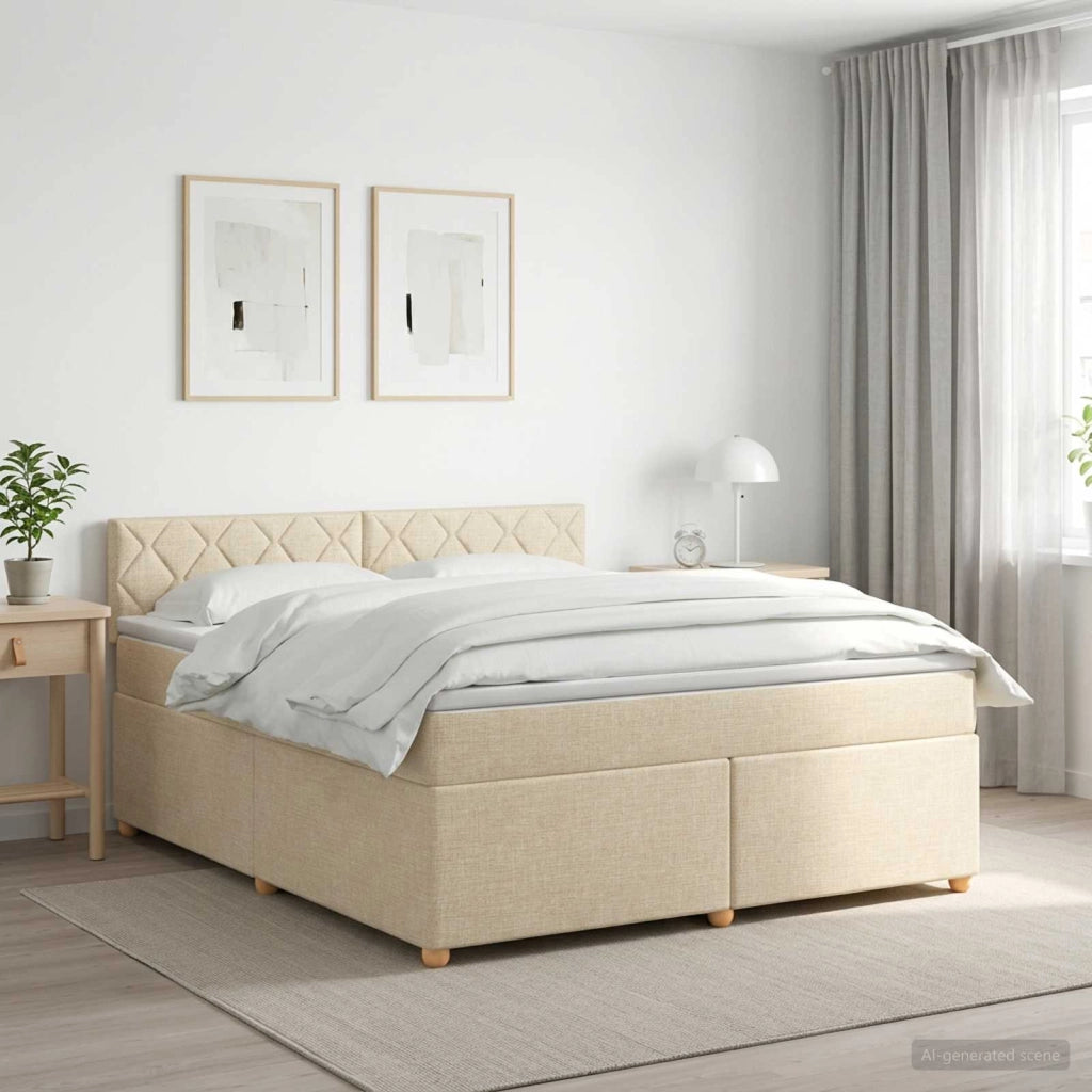 Letto box spring con materasso Crema 180 x 200 cm Tessuto 3451026