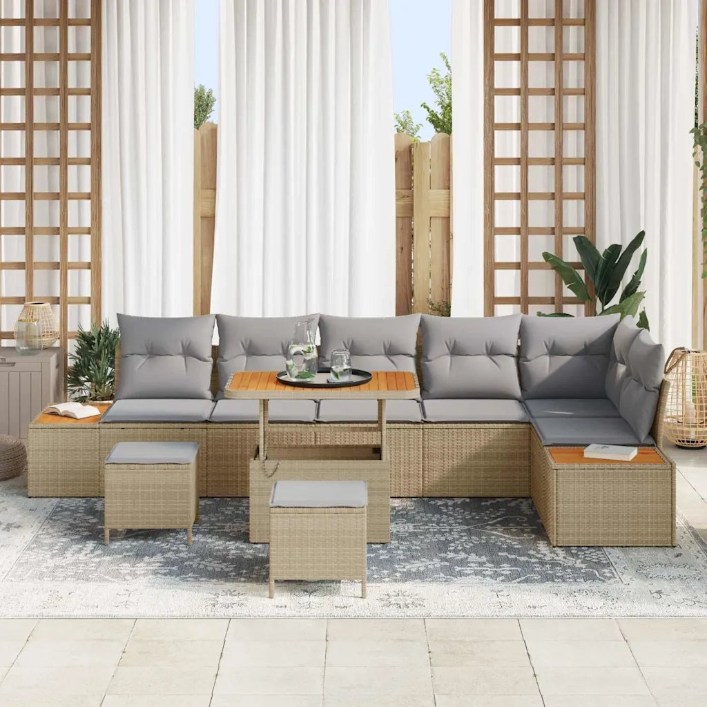 Set Divano da Giardino 9 pcs Beige polyrattan