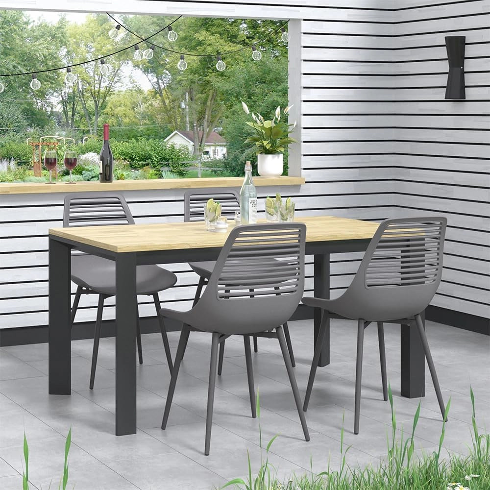 OK-Living Sedia da giardino Sedia da terrazza Sedia da balcone Klaas grigio Sedia ergonomica Set di 4