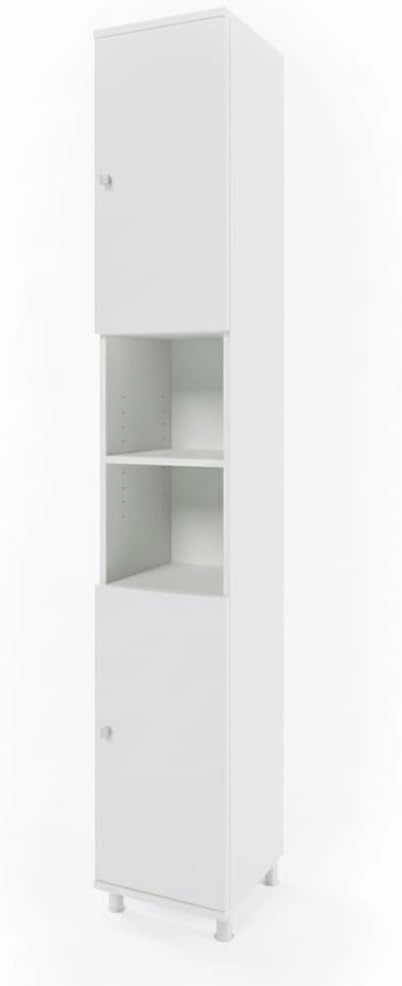 Mobile bagno alto Fynn, Bianco, 30 x 190 cm, per la conservazione di articoli da bagno e asciugamani