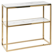 Consolle Bianco con Vetro Temperato dorato Acciaio Inox Mensola 80 x 30 cm Rettangolare Glam Moderno Soggiorno Camera da Letto Corridoio
