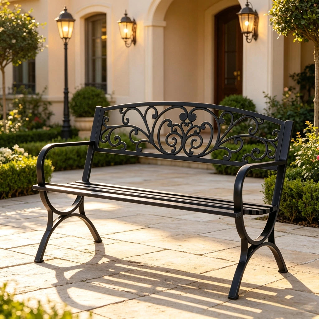 PANCHINA da giardino outdoor 127x60x85 cm nera in acciaio e ghisa