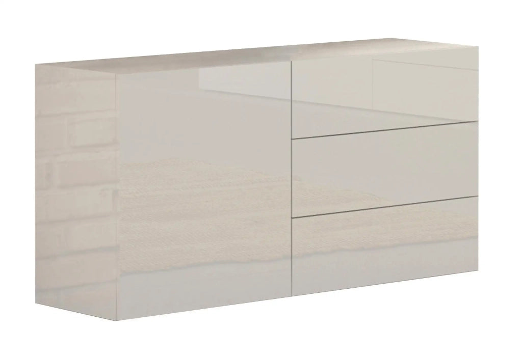 Credenza soggiorno madia con anta e 3 cassetti bianco lucido Metis Three