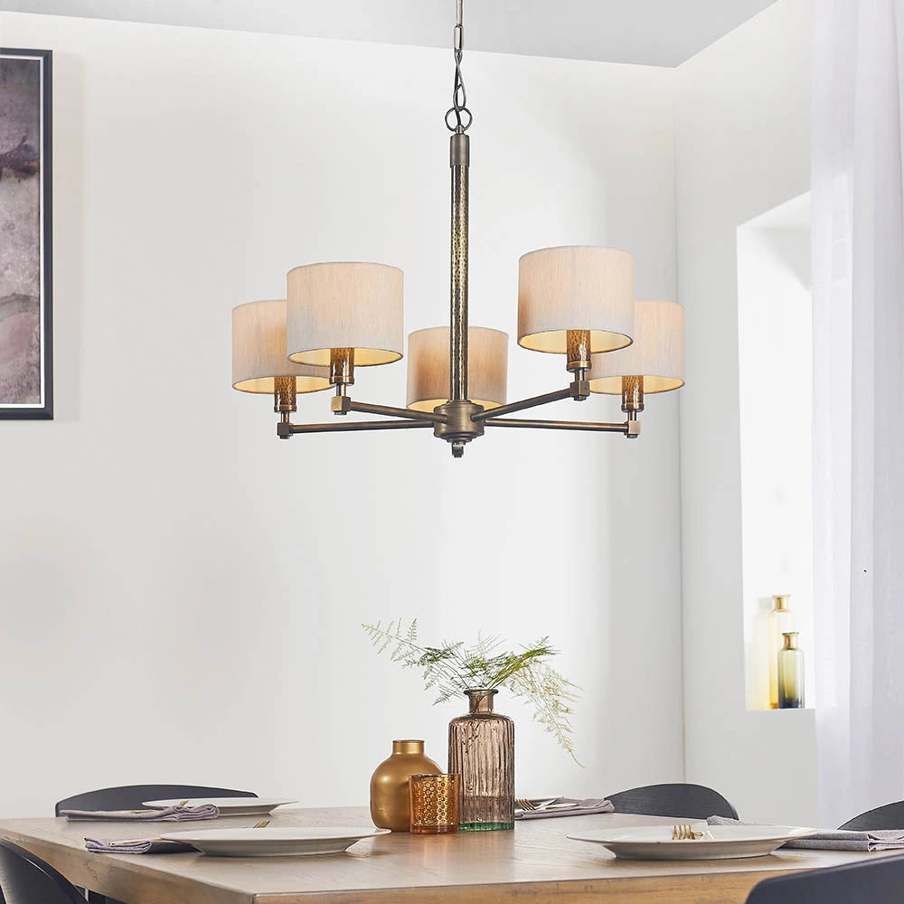 Lampadario 5 luci bronzo anticato, paralumi E14 Endon