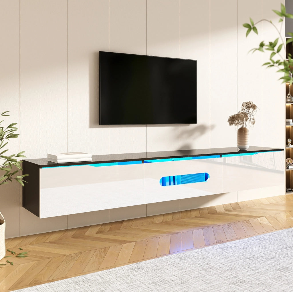 Mobile TV sospeso o da pavimento 180 cm nero e bianco con LED RGB Bluetooth
