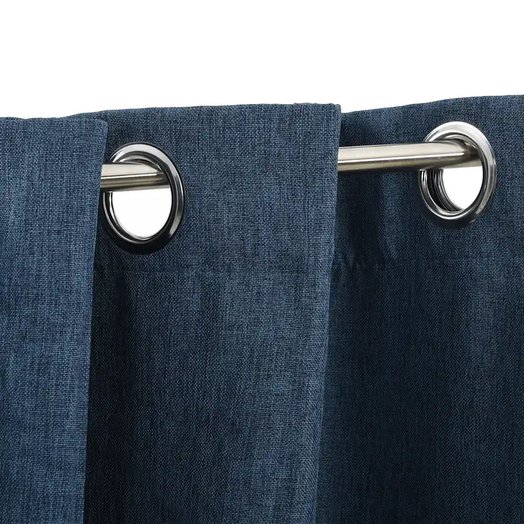 Tende Oscuranti | Tende Blackout Effetto Lino con Occhielli 2 pz Blu 140x245 cm