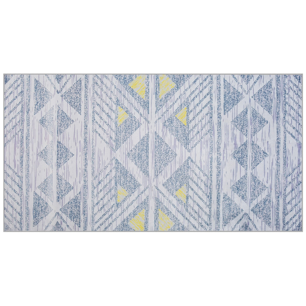 Tappeto grigio con motivo geometrico a pelo corto in poliestere giallo 80 x 150 cm