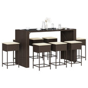 vidaXL Set Bar da Giardino 9 pz con Cuscini in Polyrattan Marrone