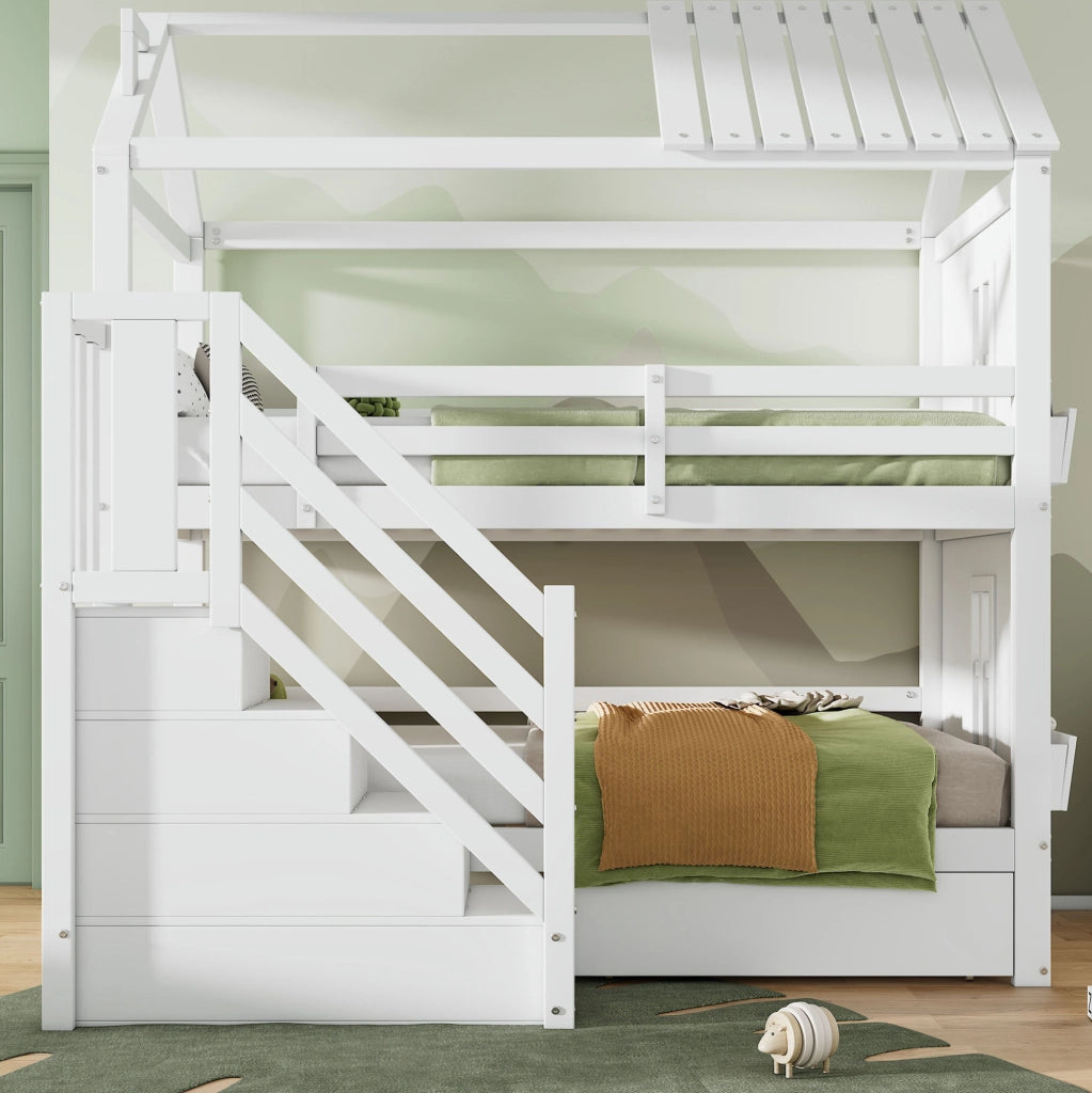 Letto a castello 90x200 cm con scala contenitore bianco