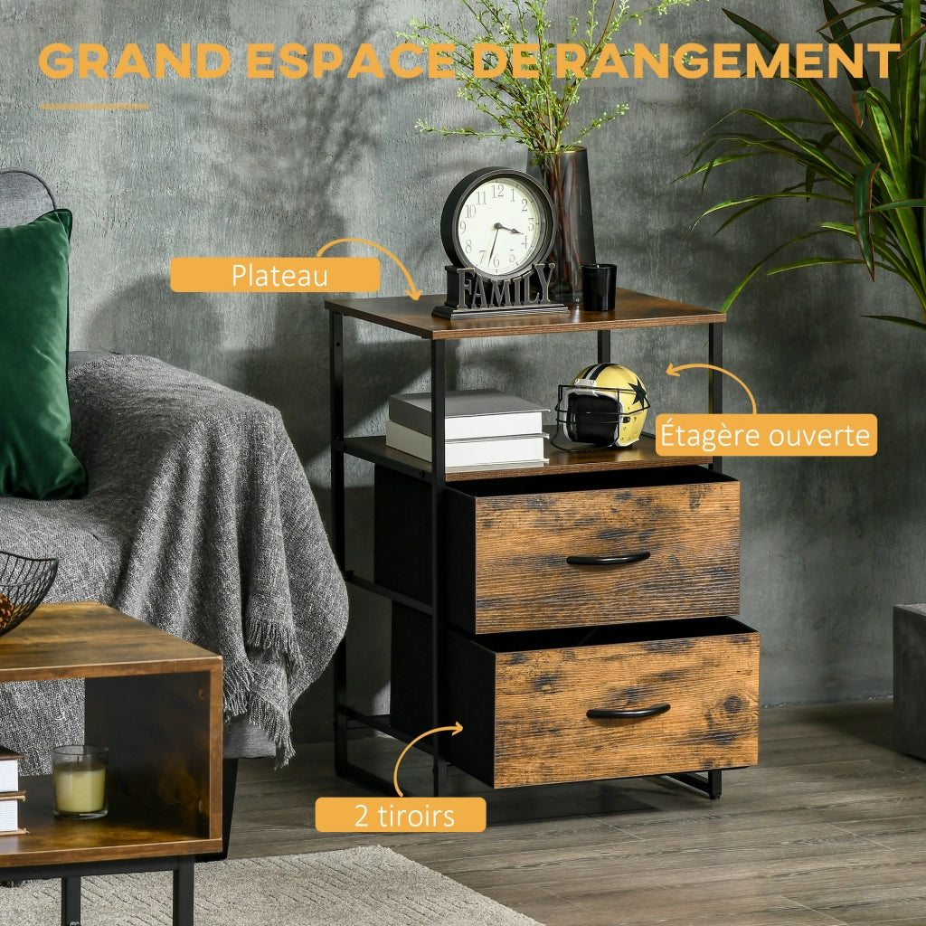 Comodino con 2 cassetti ¨C zephmum ¨C Grigio, Legno e Metallo, 45x40x70.5 cm