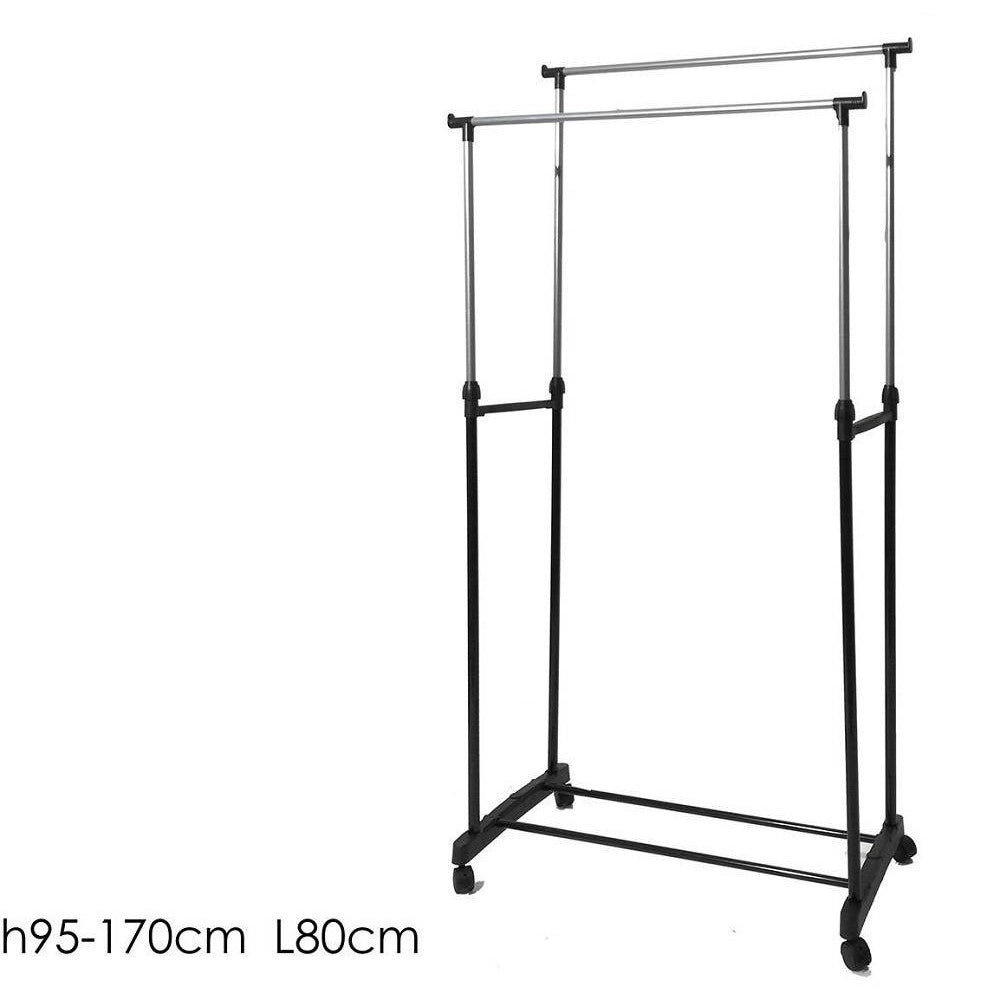 Trade Shop - Stand Appendiabiti Allungabile In Acciaio Telescopico Ruote Doppio L80xh95-170cm -