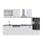 Cucina componibile Fame-Line Bianco rustico/Bianco 300 cm con armadio alto, PL Antracite Vicco