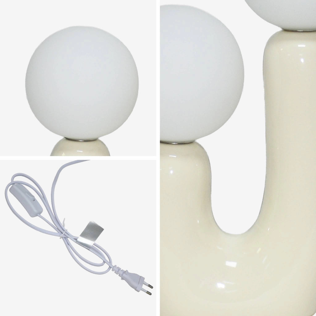 Lampada da tavolo organica ceramica e vetro, 31cm, beige