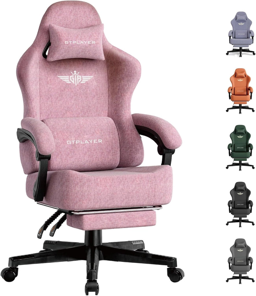Sedia da gioco, traspirante, sedia da ufficio, ergonomica, in tessuto di alta qualità, ergonomica, schienale regolabile a 160°, poggiapiedi estraibile, carico 180 kg,rosa