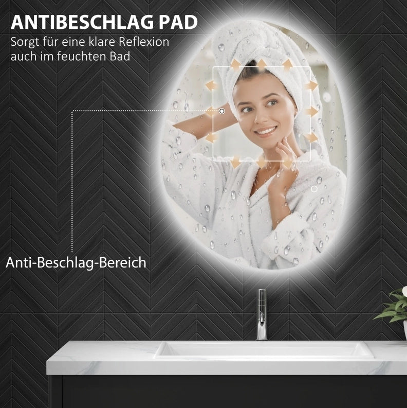 Specchio da bagno asimmetrico con luce regolabile e antiappannamento