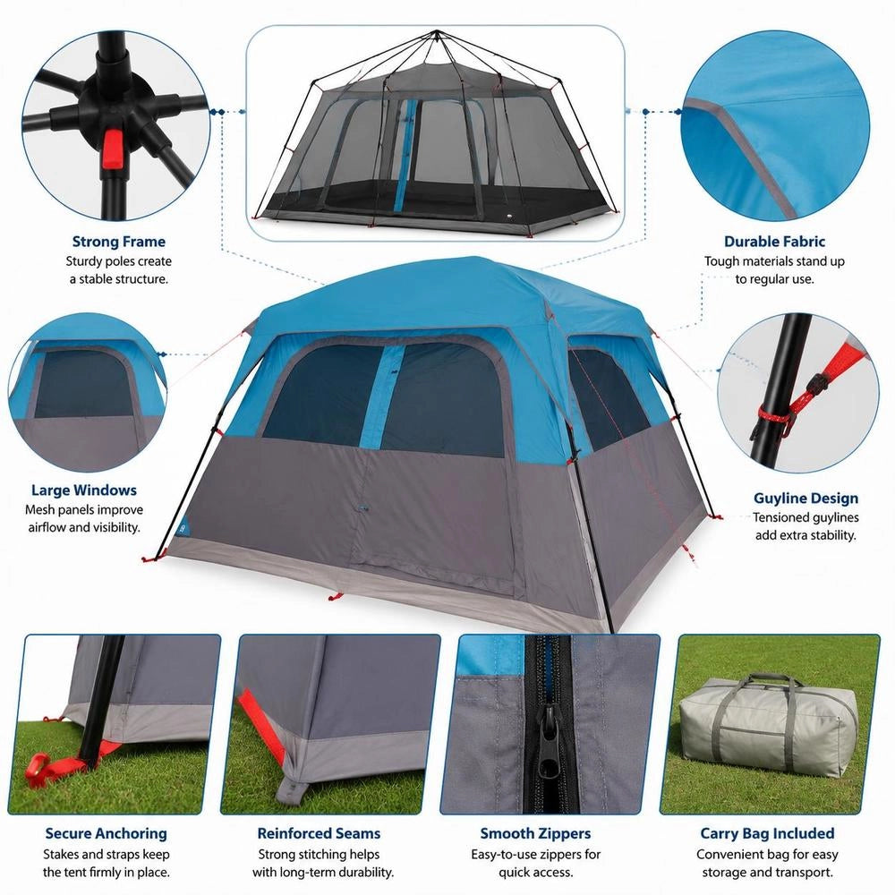 Family Tent For 6 People, Blue, Waterproof