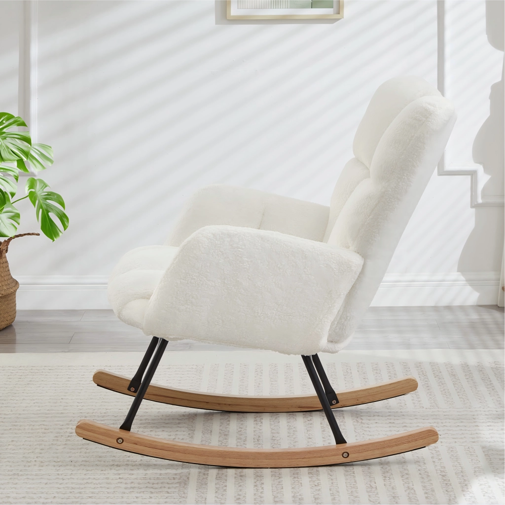 Poltrona a dondolo in poliestere con seduta morbida, struttura stabile e montaggio facile per il relax, bianco 69 × 89 × 101 cm