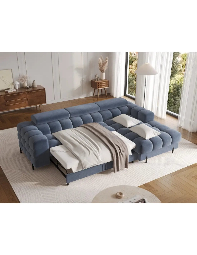 Divano ad angolo destro convertibile Blu design elegante 285x99x181cm FILTRO