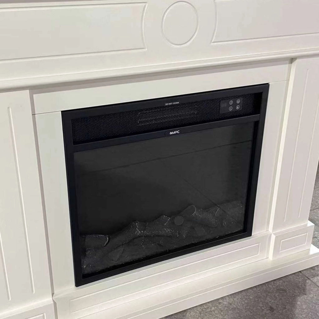 Mpc Camino Lipari Camino Da Pavimento Con Cornice e Bruciatore Elettrico Da 1500w Bianco Caminetto Elettrico Completo Di Inserto Elettrico 1500 w Effetto Fiamma Realisitco e Cornce In Legno Mdf
