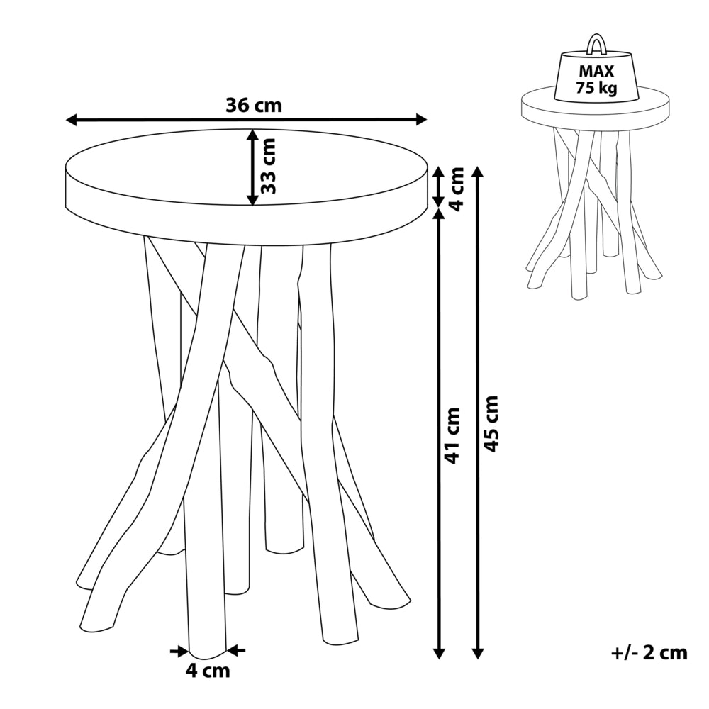 Tavolino in legno di teak naturale ramo di un albero da comodino ovale rustico in stile grezzo