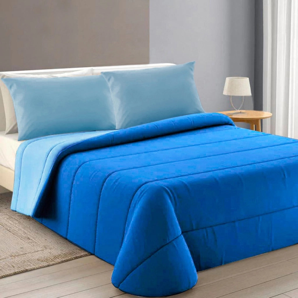 Trapunta Piumone Invernale Double Face 250gr Coperta Calda Letto 1 Pz Made In Italy Blu