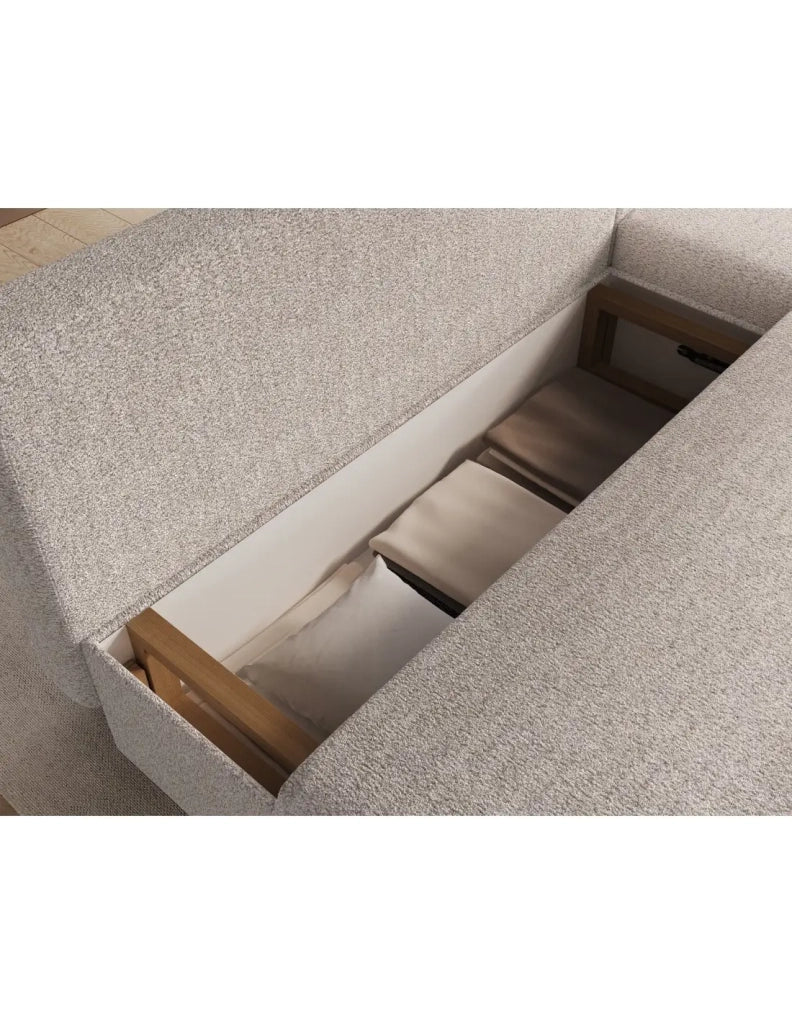 Divano ad angolo Beige 3 posti con chaise longue compatta 206x90x146cm GINA