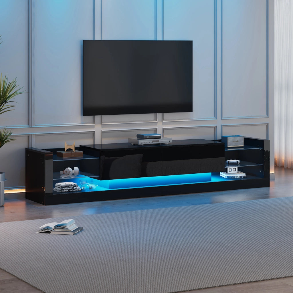 Cassettiera per TV nera in truciolato lucido; lunghezza 181 cm