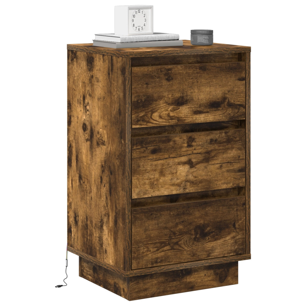 Comodino con LED Rovere Affumicato 39x34.5x65 cm Legno ingegnerizzato