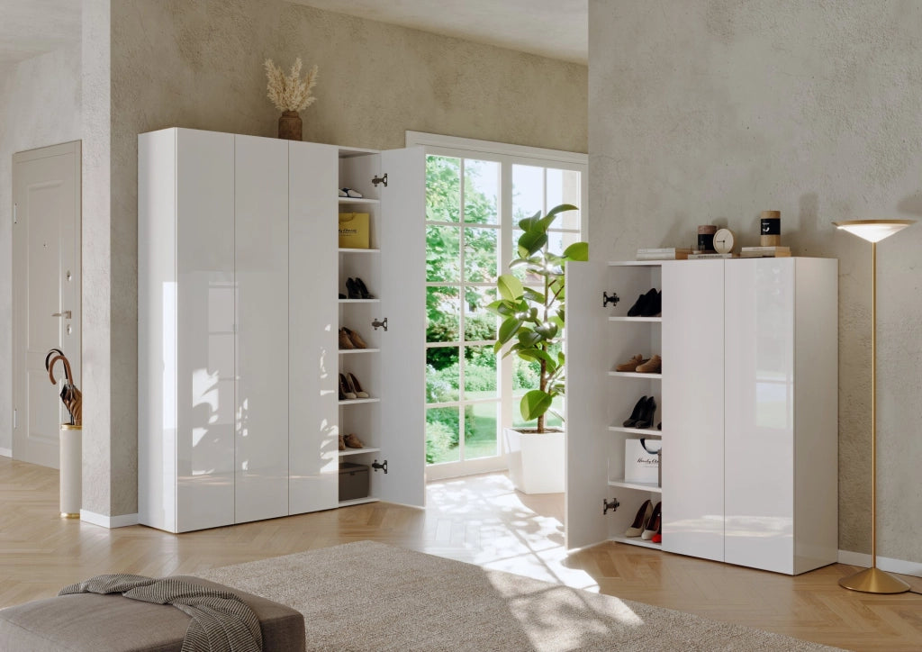 Mobile Portascarpe Lauro, Scarpiera 8 Ripiani, 95x35x116h cm Bianco Lucido