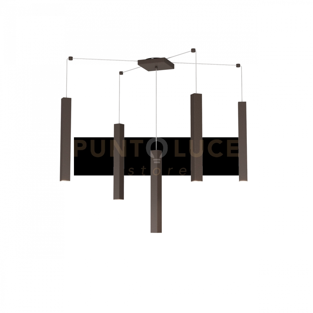 SQUARE TUBE SOSPENSIONE 5 LUCI MARRONE CAVO CM.250 CON BASE 1173-S5-MA