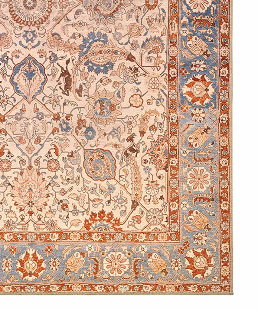 Tappeto arredo casa ORIENTAL KASHAN CREMA AZZURRO cm.190x290 riproduzione disegno persiano classico in stile vintage. Tappeto lavabile per salotto, soggiorno, camera da letto.