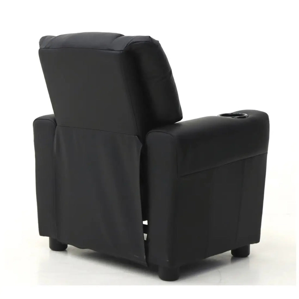 Mini poltrona relax ITCHI reclinabile manualmente in materiale PU di colore nero.
