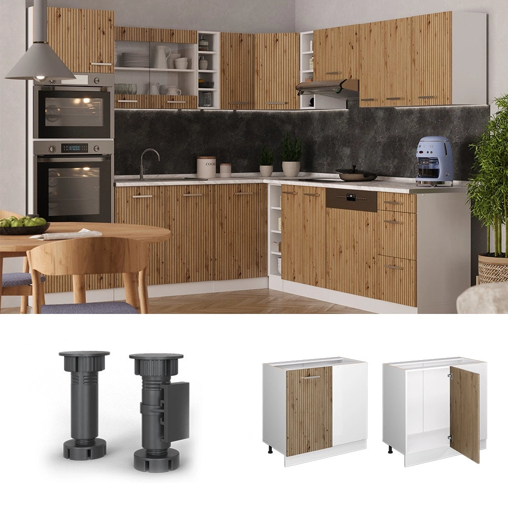 Mobile ad angolo cucina R-Line Rovere artigianale/Bianco 86 cm, PL Antracite Vicco