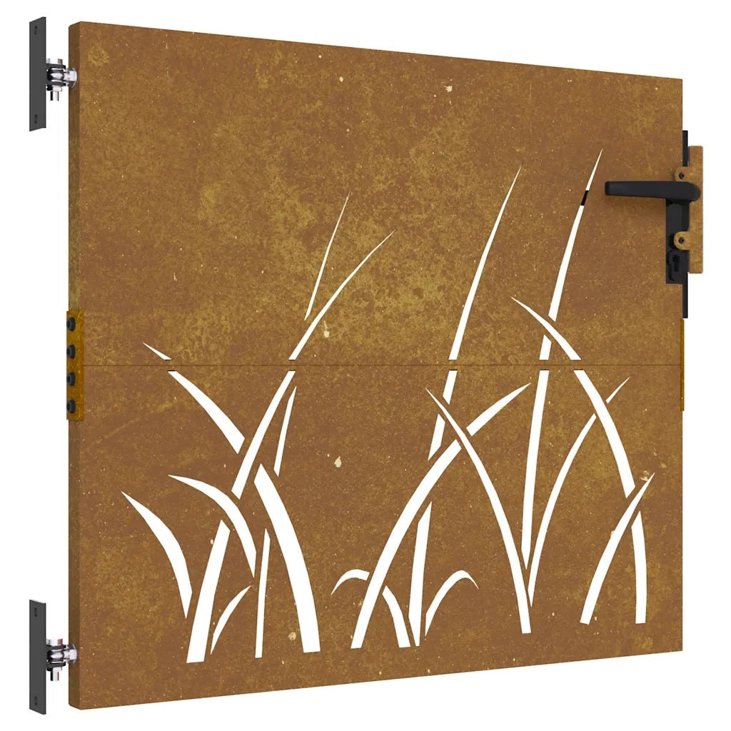Cancello da giardino 85x75 cm in acciaio Corten con design erba 153220