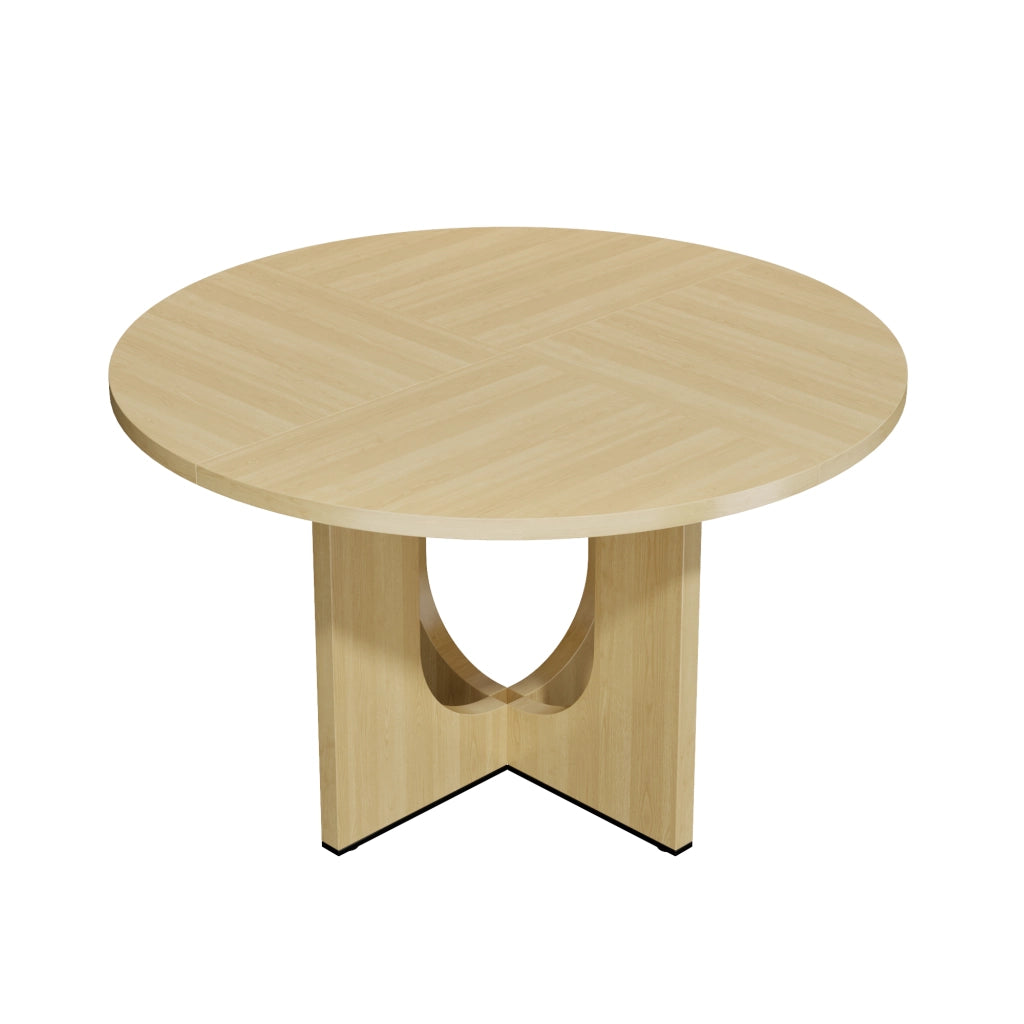 Tavolo da pranzo rotondo per 4-6 persone con design scandinavo in MDF colore rovere per interni diametro 120 cm