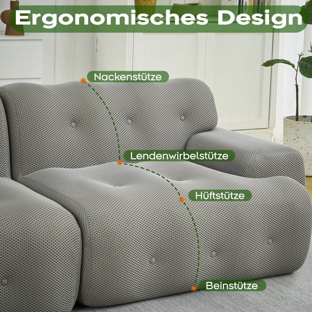 Divano Cloud due posti in tessuto 3D traspirante grigio con braccioli larghi e design moderno