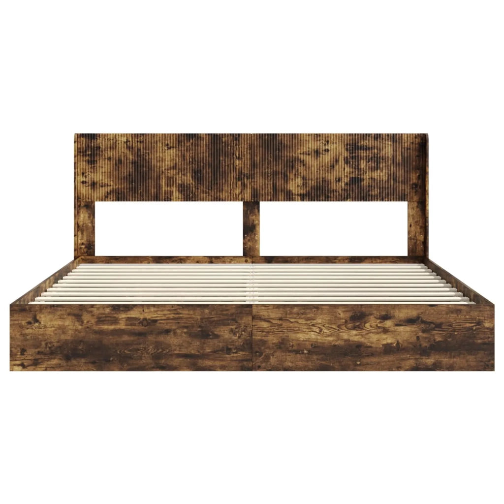 Struttura del letto con stoccaggio e testata-Giroletto con contenitore Rovere Fumo 424375
