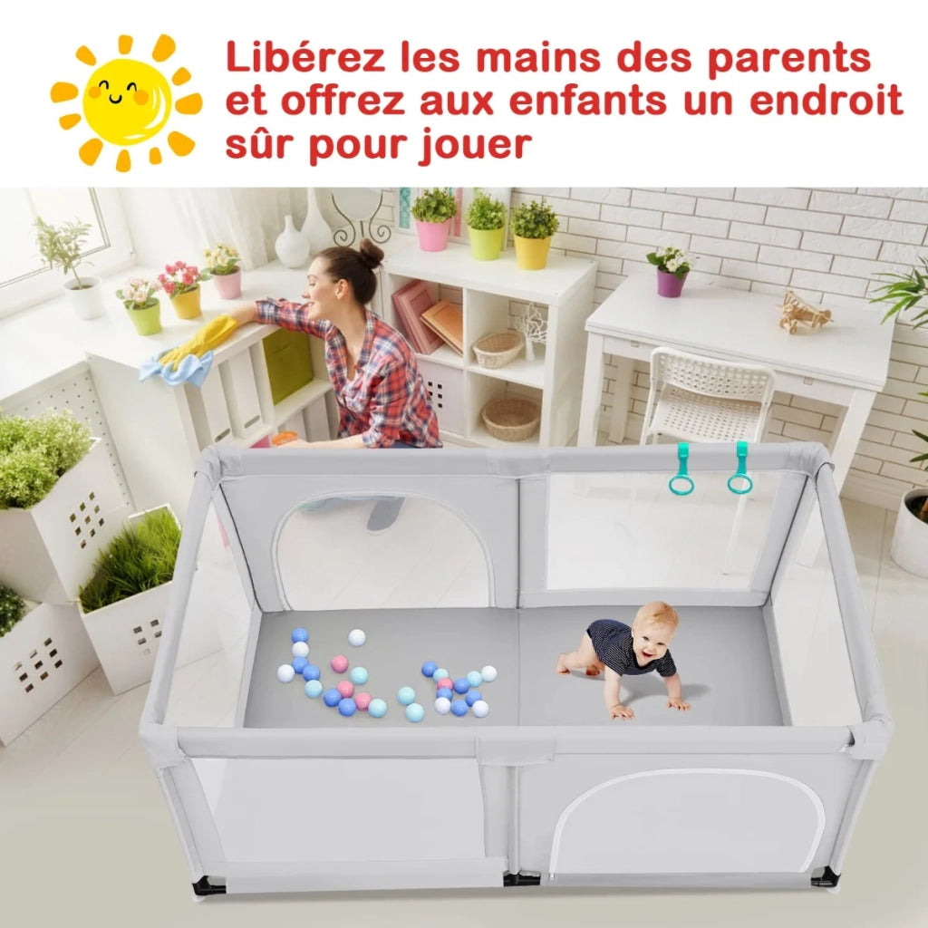 Baby Playpen Activity Centre with 50 Balls & Breathable Mesh Zipper Door-Grey