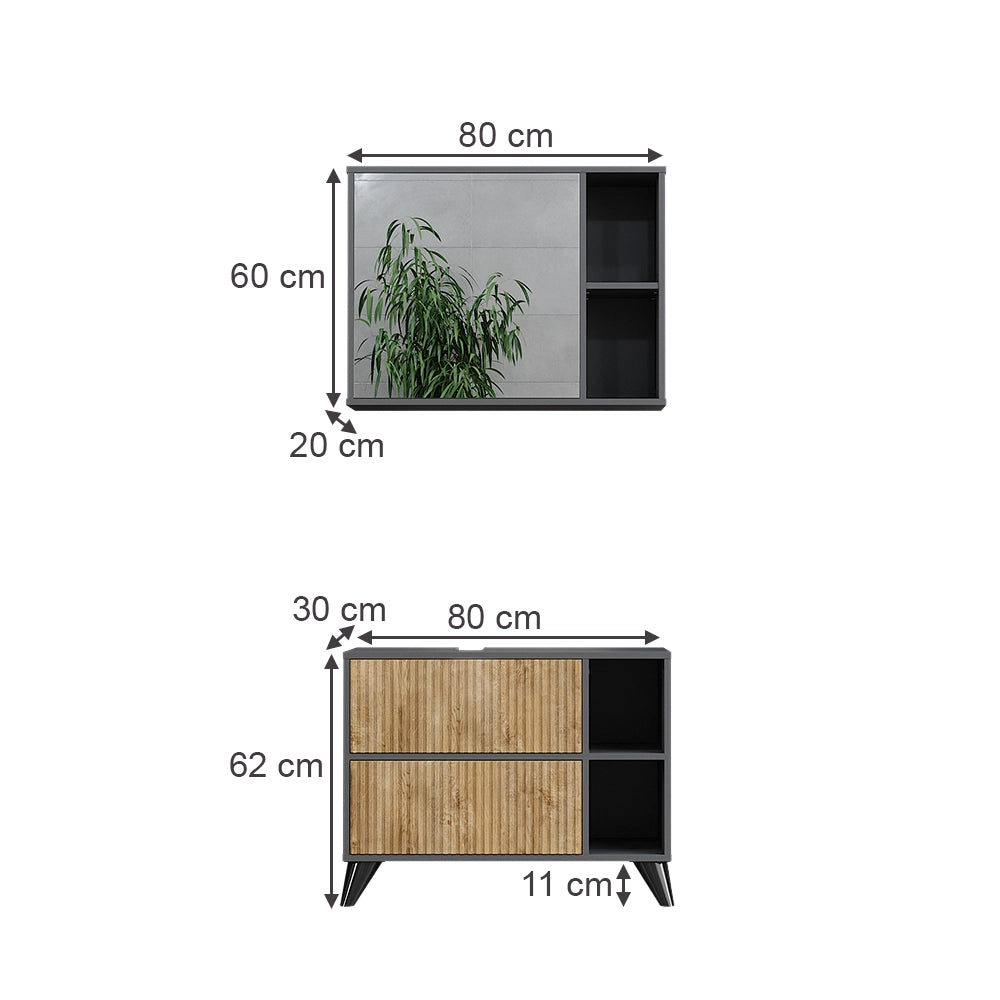 Vicco Set di mobili da bagno Antracite/quercia di montagna Set 1