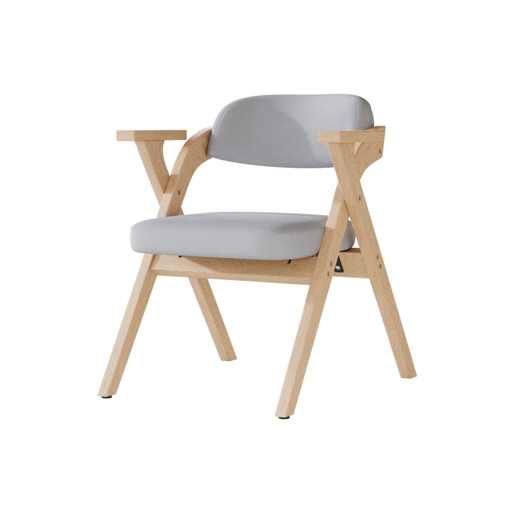 Set di 2 sedie pieghevoli con braccioli in legno e lino grigio
