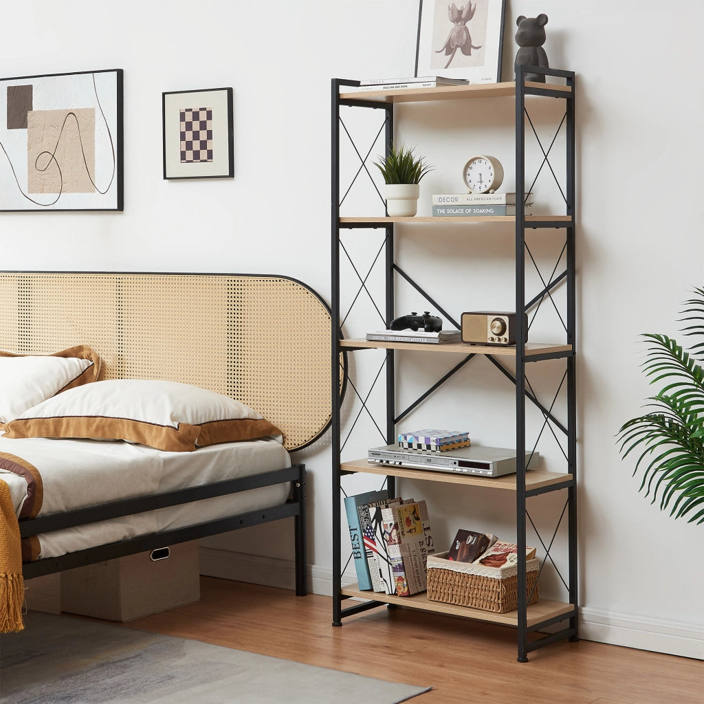 Libreria Skørping a 5 Ripiani Scaffale da Terra 160 x 65 x 30 cm - Nero / Effetto Rovere [en.casa]