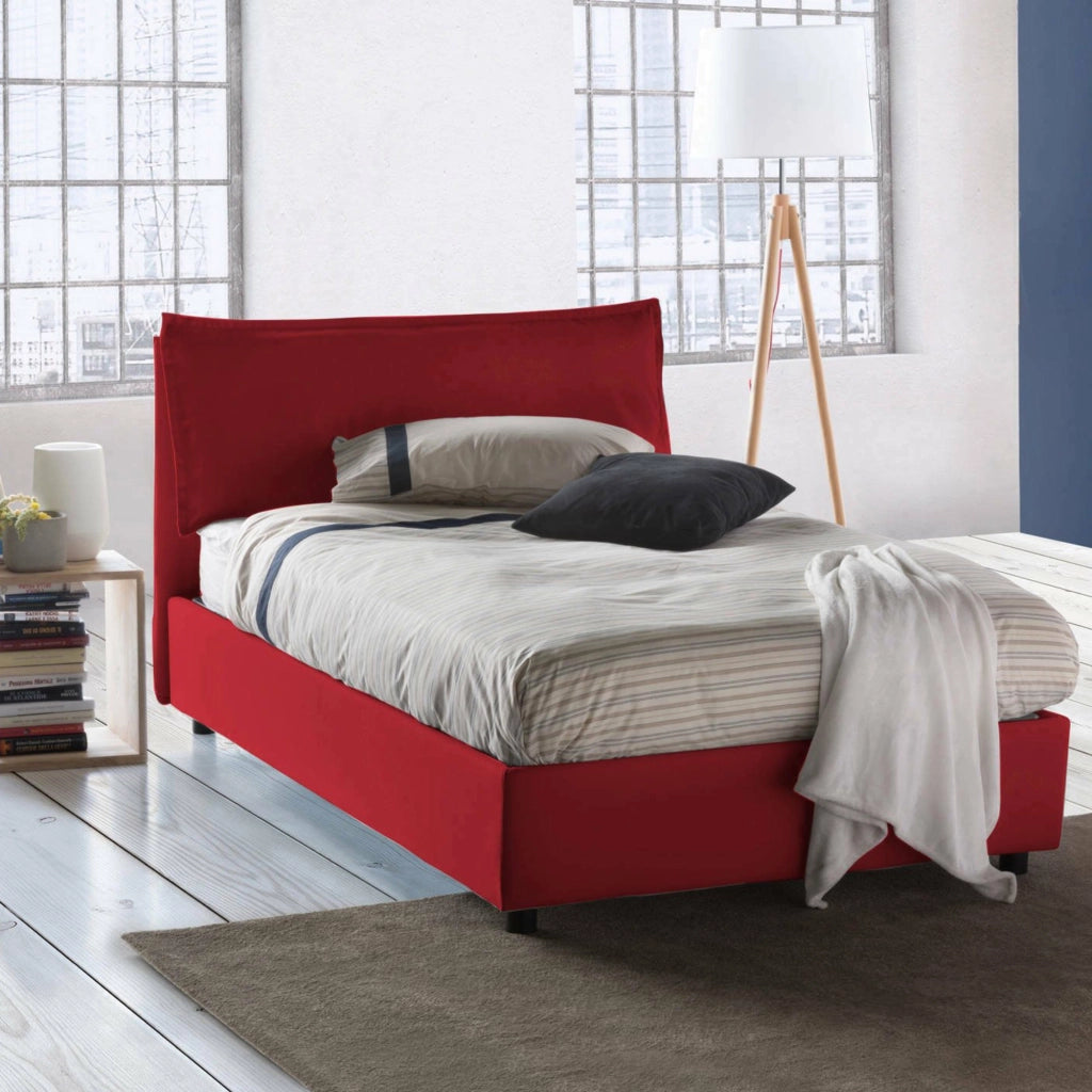 Asso, Letto Piazza e Mezza Sfoderabile Made in Italy, Rosso