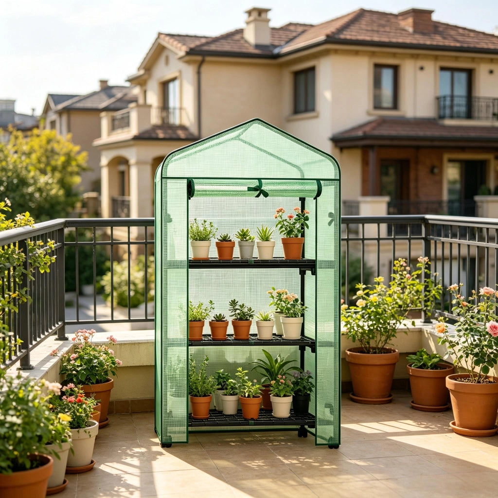 Serra a tunnel con ruote e 3 ripiani in rete, porta a zip arrotolabile, PE rinforzato verde 70 × 50 × 130 cm